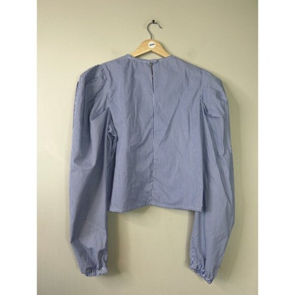 NWT The Femm Poplin Lightweight Puff Sleeves Luella Blouse Blue Size: Small - Picture 8 of 10